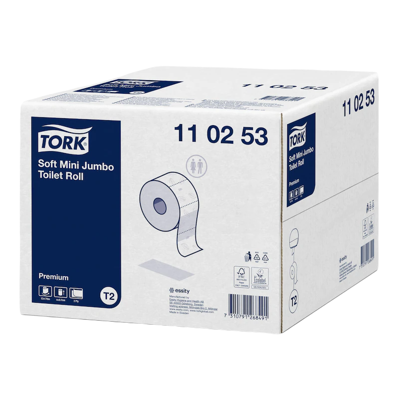 Popierius tualetinis ritiniais Tork Soft Mini Jumbo Premium T2, 2sl. Popierius tualetinis ritiniais Tork Soft Mini Jumbo Premium T2, 2sl.