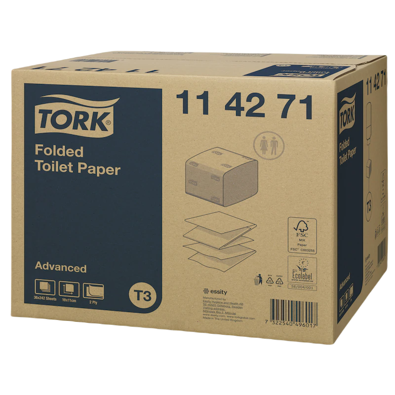 Popierius tualetinis lapeliais Tork Folded Toilet Advanced T3, 2sl. Popierius tualetinis lapeliais Tork Folded Toilet Advanced T3, 2sl.